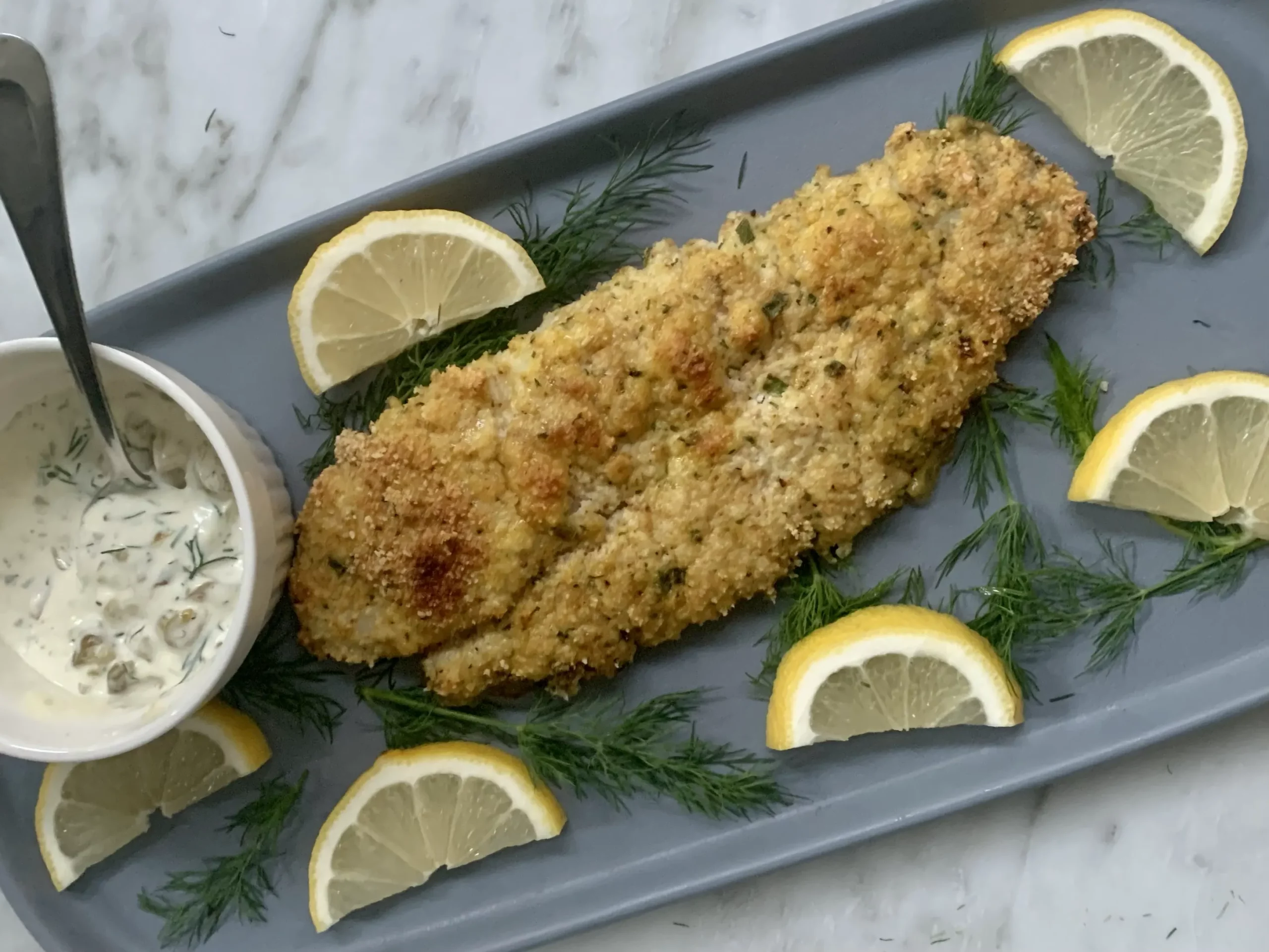 Crumbed Baked Fish Bites with Tartare Sauce